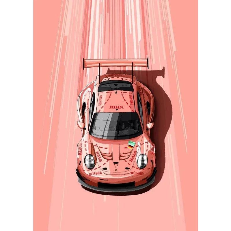 Tableau Voiture de Course Vintage – Couleurs Vives et Esthétique Rétro