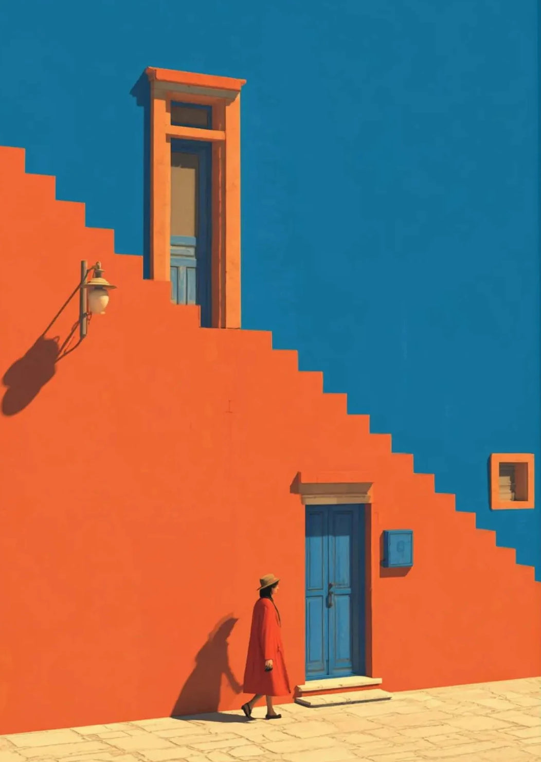 Tableau Méditerranéen Orange et Bleu – Architecture Côtière Estivale