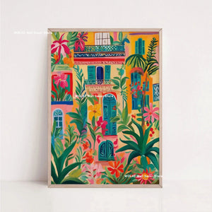 Tableau Architecture Mexicaine Colorée – Fleurs et Ambiance Solaire