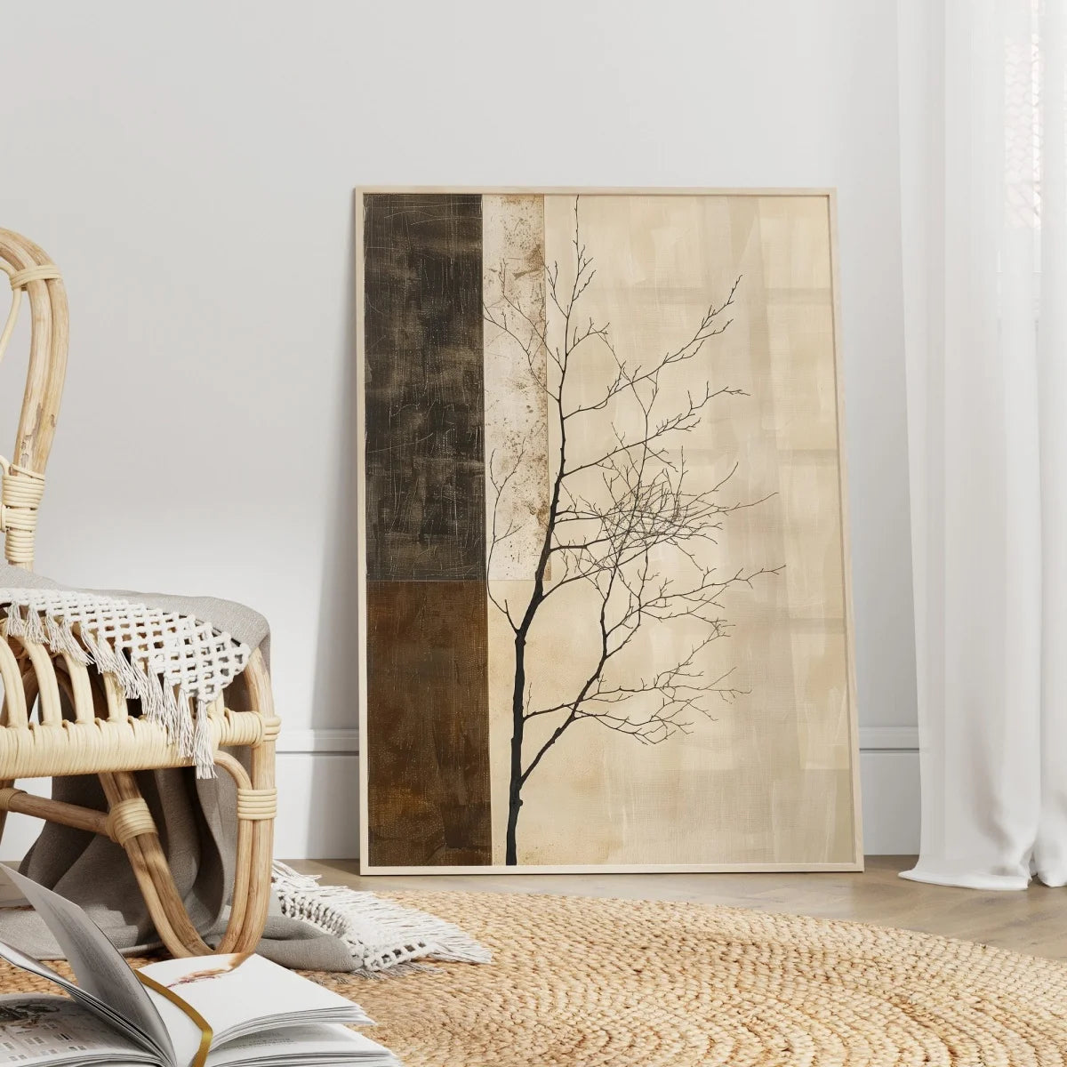 Tableau Arbre Wabi-Sabi – Minimalisme Japonais et Tons Neutres