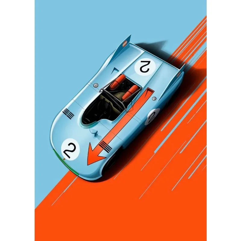 Tableau Voiture de Course Vintage – Couleurs Vives et Esthétique Rétro