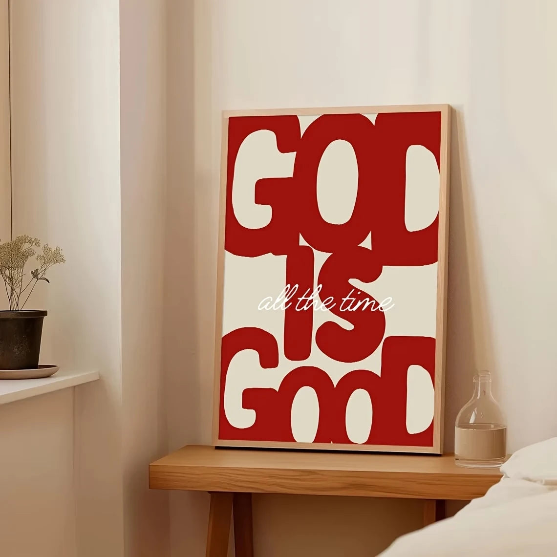 Tableau Chrétien Rouge "God Is Good" – Message Inspirant et Style Rétro