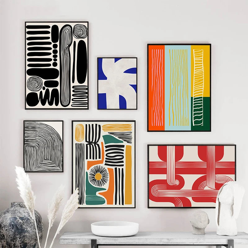 Tableau Abstrait Formes et Lignes – Géométrie Rétro Minimaliste