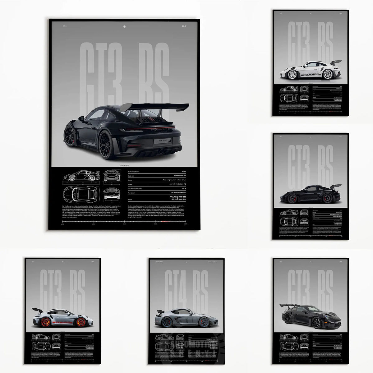 Tableau 911 GT3 RS & 718 GT4 RS – Automobile Sportive Minimaliste