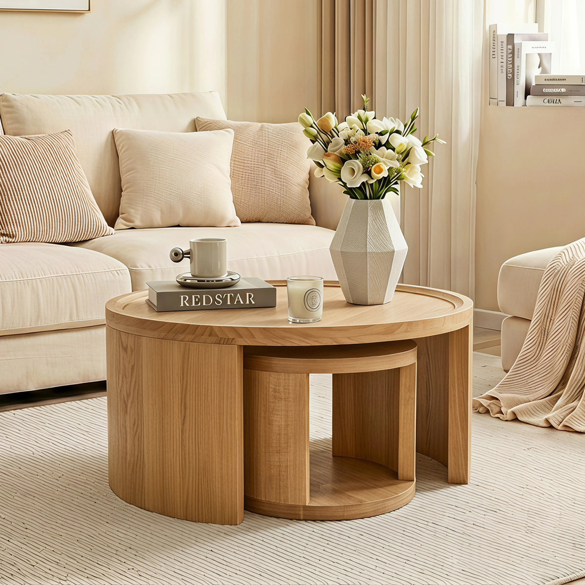 Lot de 2 Tables Basses Rondes en Bois – Élégance Japandi et Naturelle