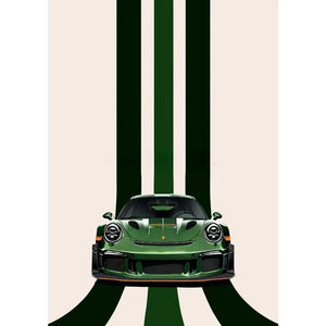 Tableau Voiture de Course Vintage – Couleurs Vives et Esthétique Rétro