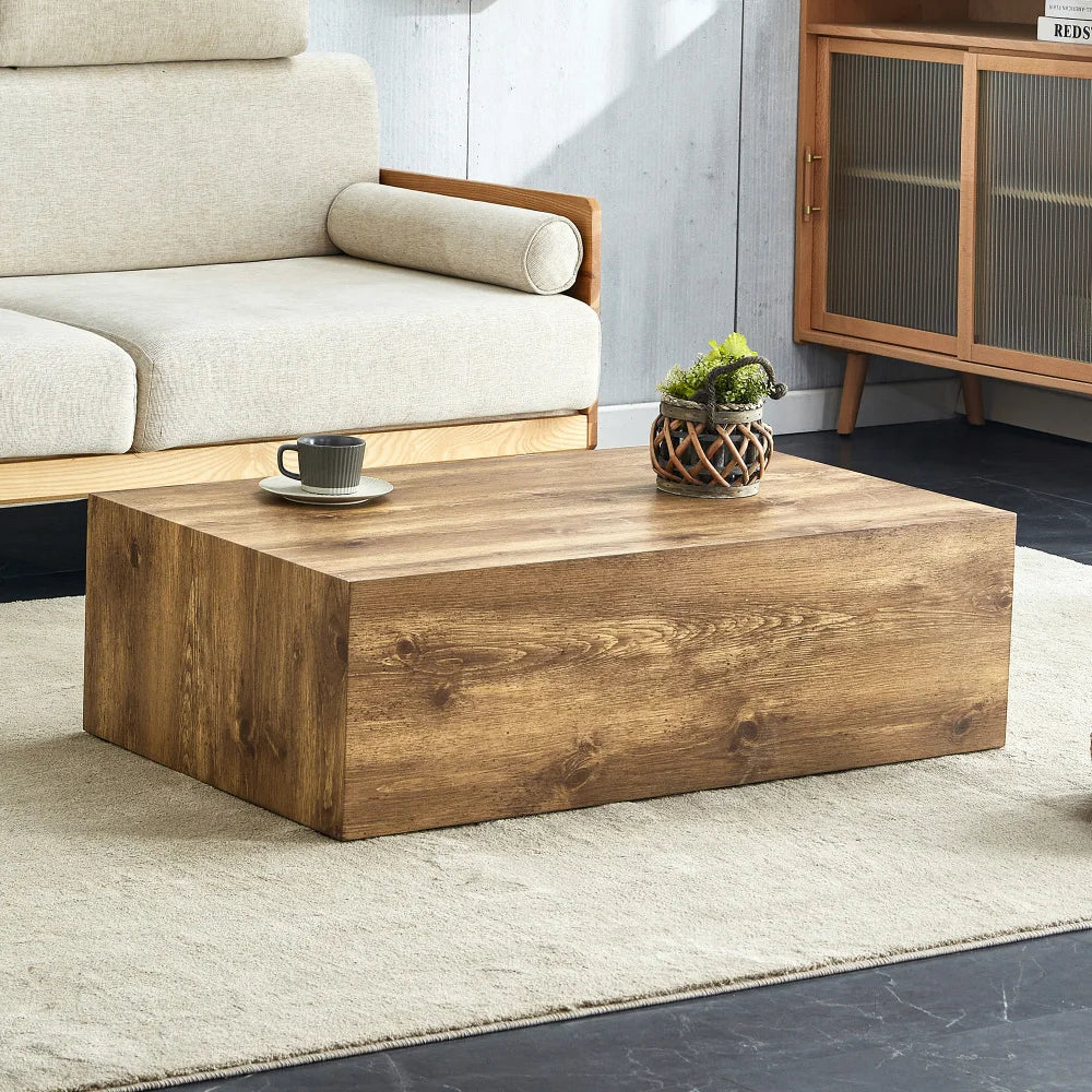 Table basse Rectangulaire Effet Bois – Lignes Brutes et Contemporaines