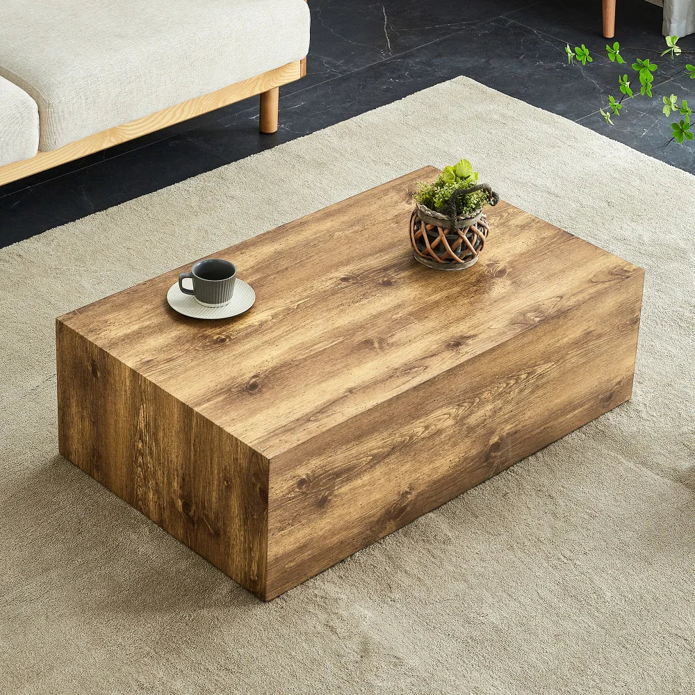 Table basse Rectangulaire Effet Bois – Lignes Brutes et Contemporaines