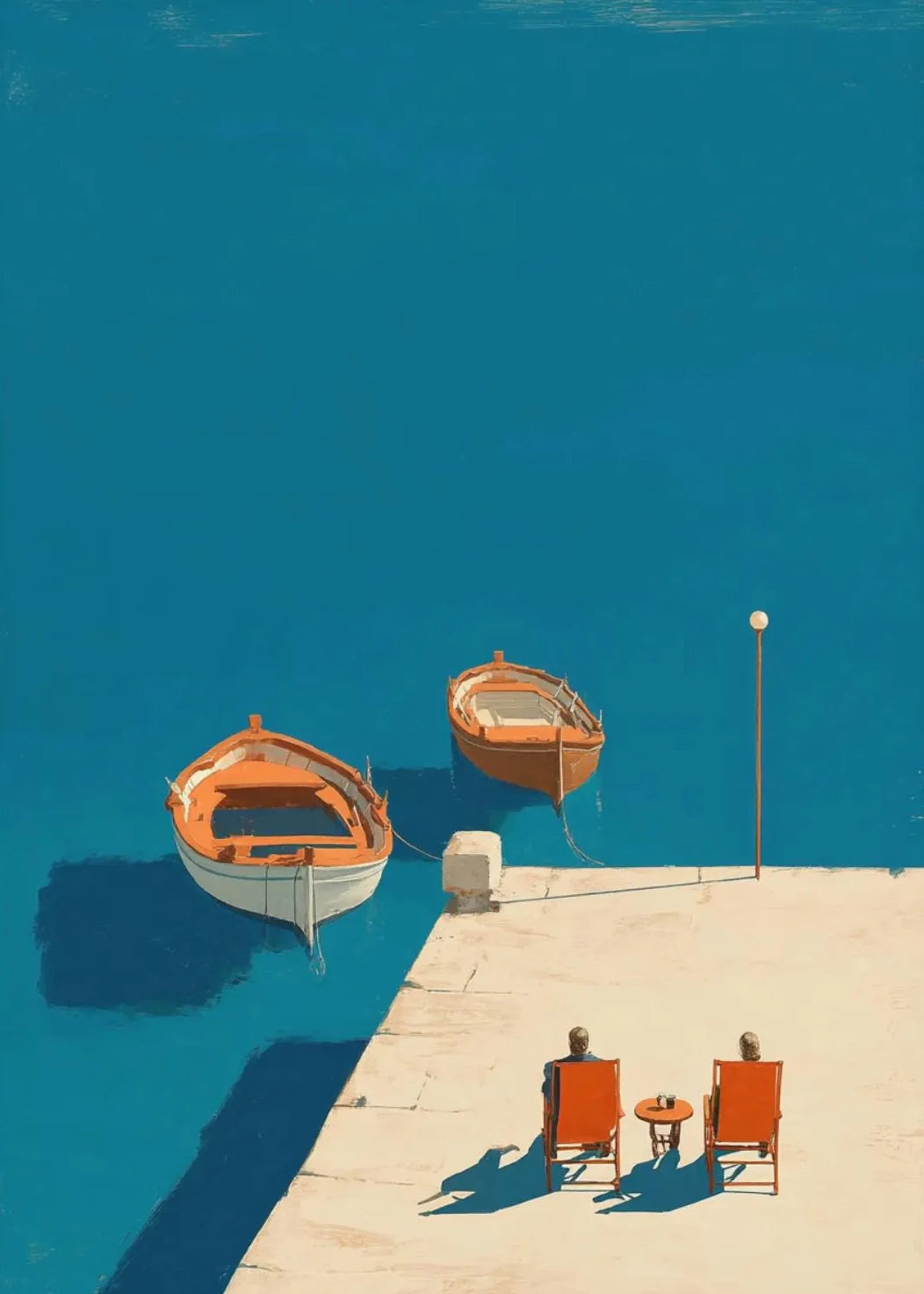Tableau Méditerranéen Orange et Bleu – Architecture Côtière Estivale