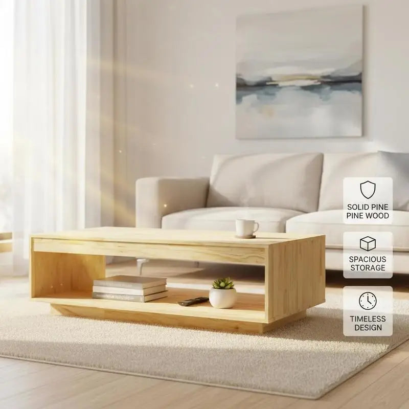 Table Basse en Pin Massif – Rangement Ouvert et Design Naturel