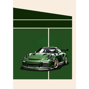 Tableau Voiture de Course Vintage – Couleurs Vives et Esthétique Rétro