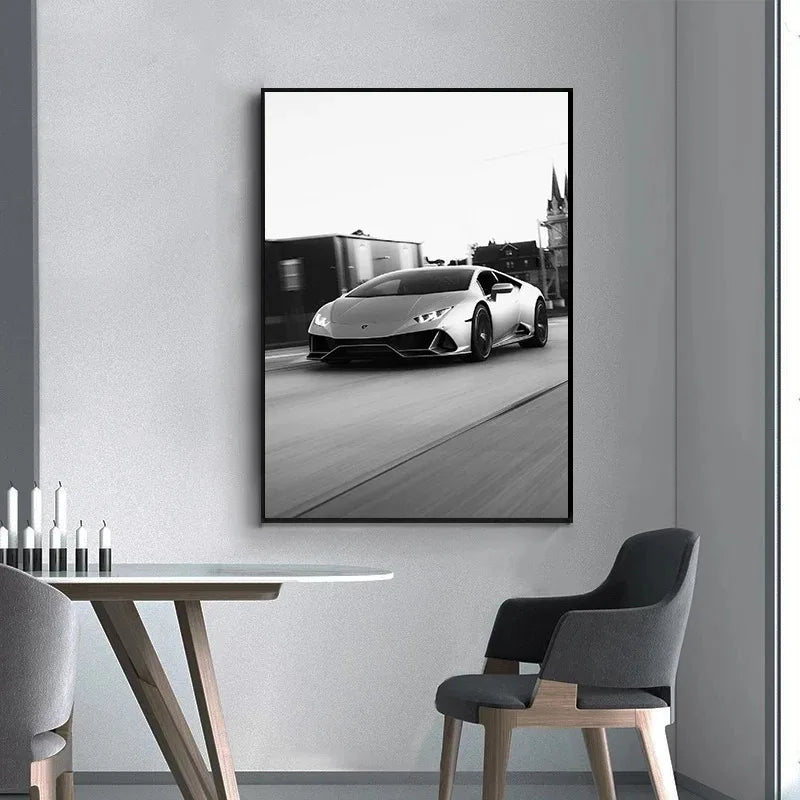 Tableau Voiture de Luxe Noir et Blanc – Élégance Automobile Minimaliste