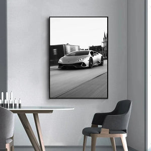 Tableau Voiture de Luxe Noir et Blanc – Élégance Automobile Minimaliste
