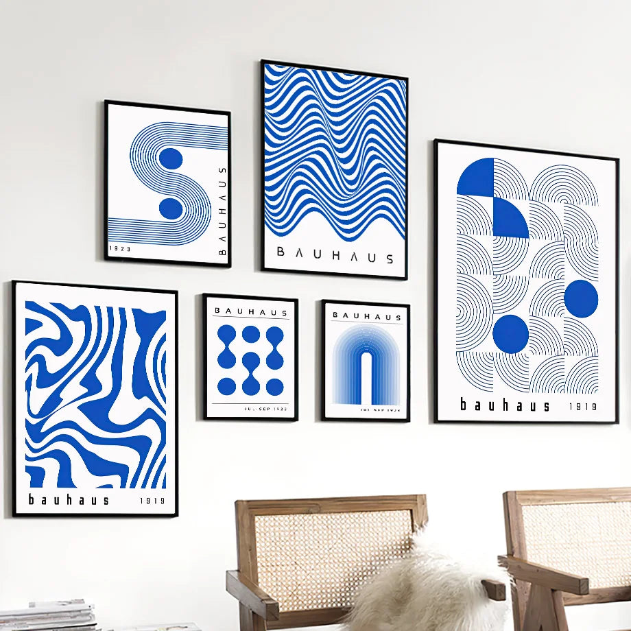 Tableau Bauhaus Bleu – Géométrie Mid-Century et Minimalisme