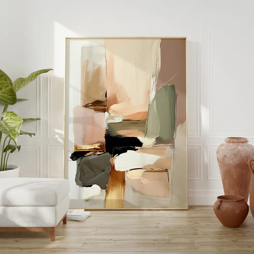 Tableau Wabi-Sabi Neutre – Abstraction Minimaliste et Tons Naturels