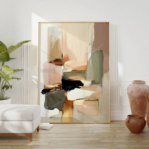 Tableau Wabi-Sabi Neutre – Abstraction Minimaliste et Tons Naturels