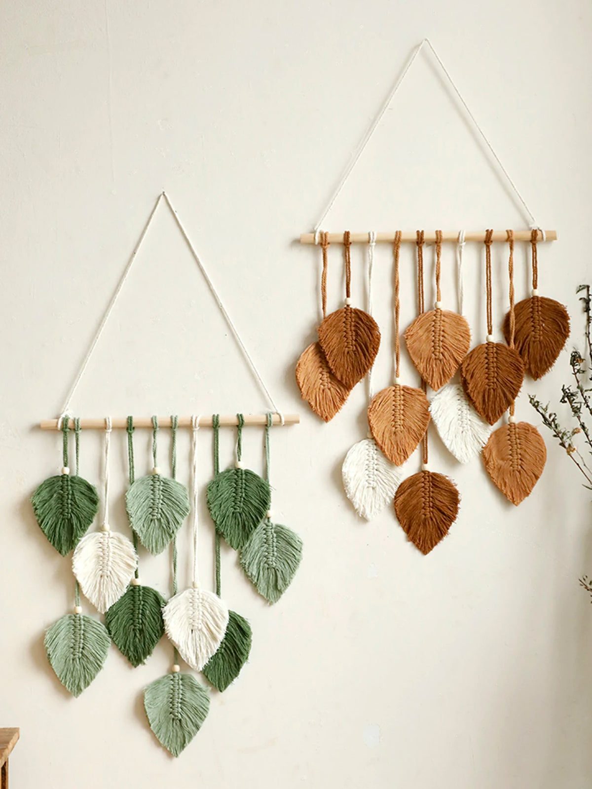 Tenture Murale Macramé Feuilles – Coton Tissé Main, Tons Naturels