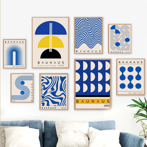 Tableau Bauhaus Bleu – Géométrie Mid-Century et Minimalisme