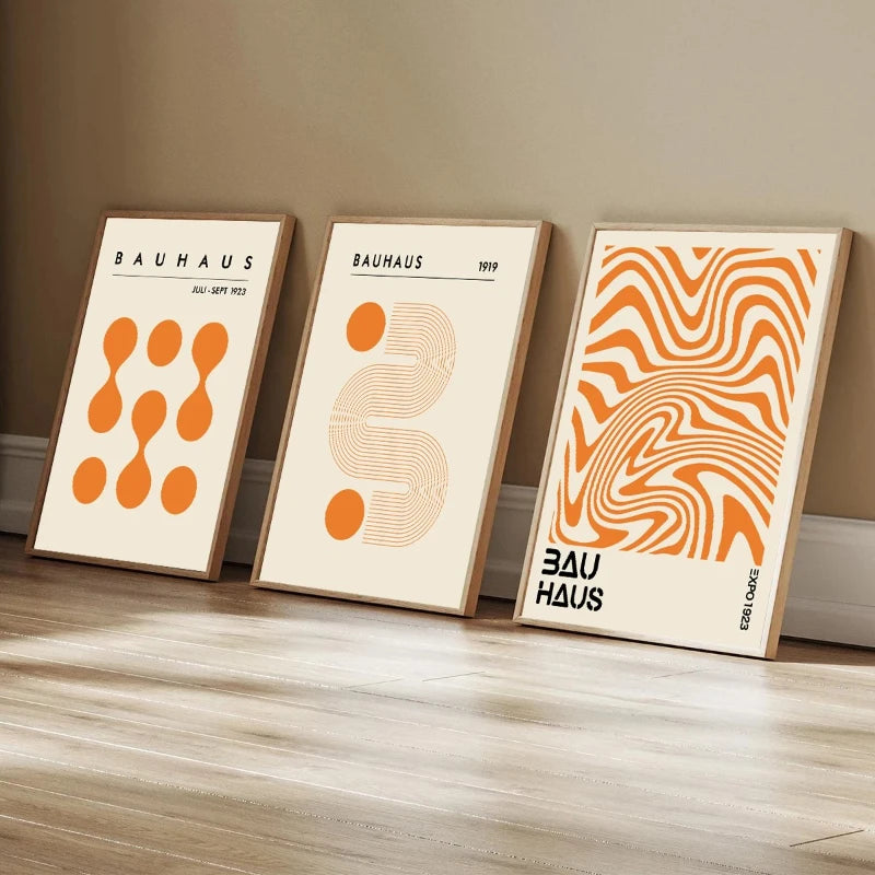 Tableau Bauhaus Orange – Géométrie Minimaliste et Esprit Rétro