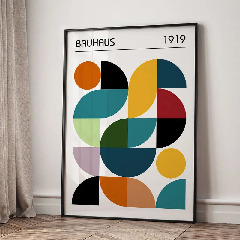 Tableau Mid-Century Géométrique – Inspiration Bauhaus et Formes Abstraites