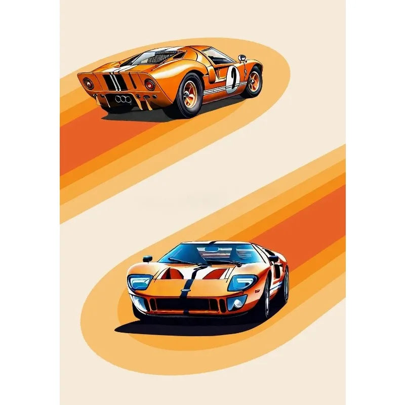 Tableau Voiture de Course Vintage – Couleurs Vives et Esthétique Rétro
