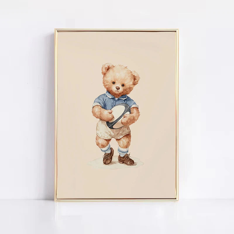 Tableau Ours Sportif Aquarelle – Esprit Vintage et Ludique