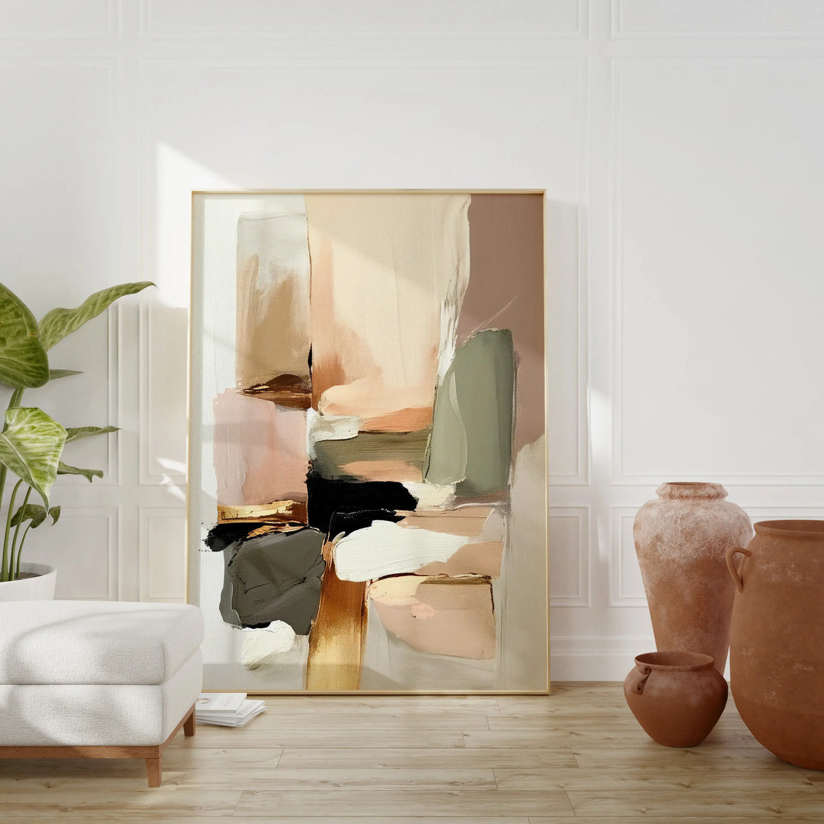 Tableau Wabi-Sabi Neutre – Abstraction Minimaliste et Tons Naturels