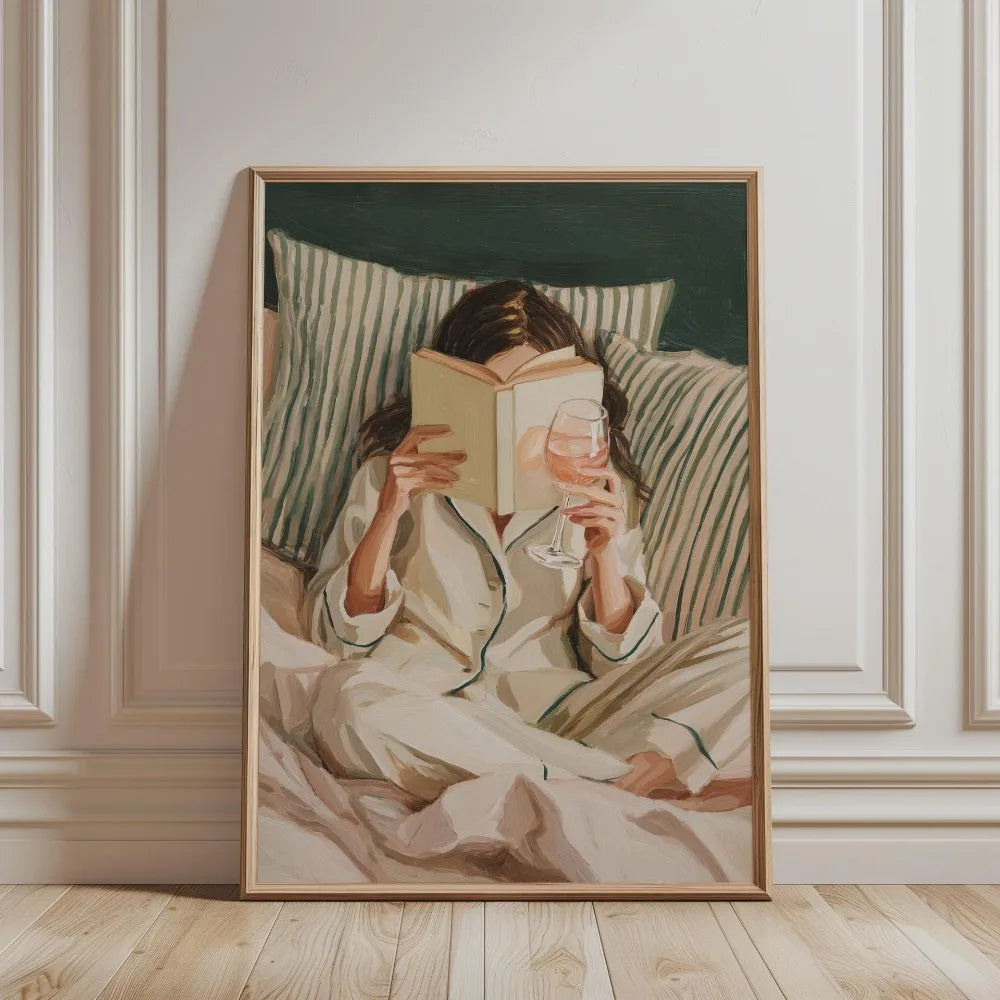 Tableau Femme Lisant Vert Émeraude – Ambiance Bibliothèque Élégante