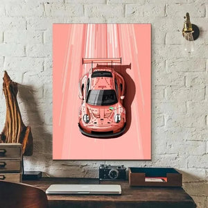 Tableau Voiture de Course Vintage – Couleurs Vives et Esthétique Rétro