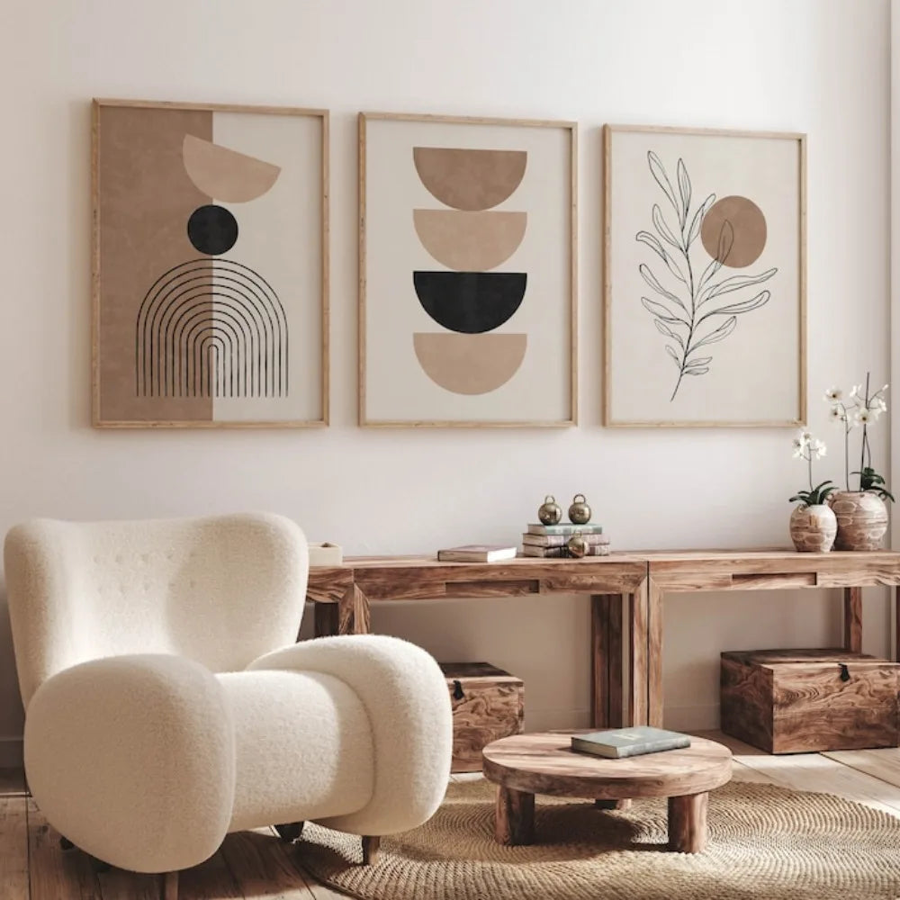 Tableau Botanique Minimaliste Noir et Terracotta – Élégance Douce et Naturelle