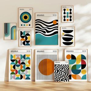 Tableau Mid-Century Géométrique – Inspiration Bauhaus et Formes Abstraites