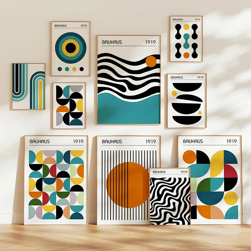Tableau Mid-Century Géométrique – Inspiration Bauhaus et Formes Abstraites