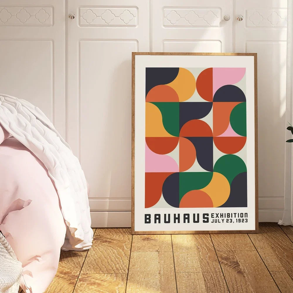 Tableau Bauhaus Mosaïque Vintage – Formes Courbes & Couleurs Chaudes