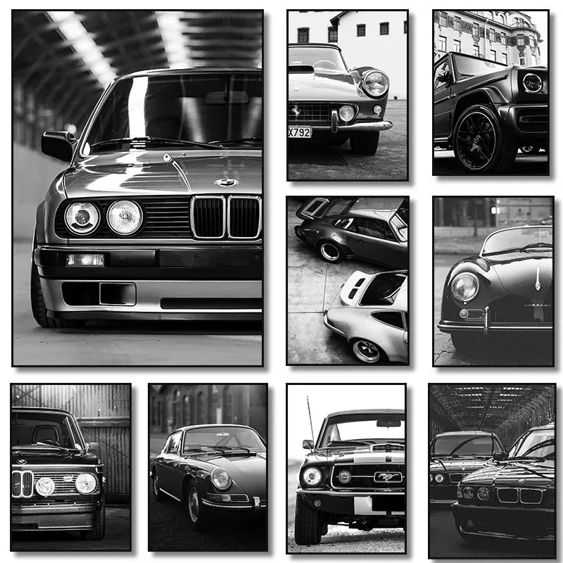 Tableau Voiture de Luxe Noir et Blanc – Élégance Automobile Minimaliste