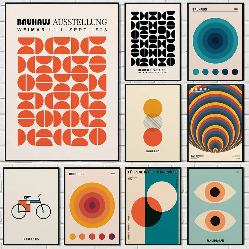 Tableau Bauhaus Orange – Soleil, Vélo et Géométrie Pop
