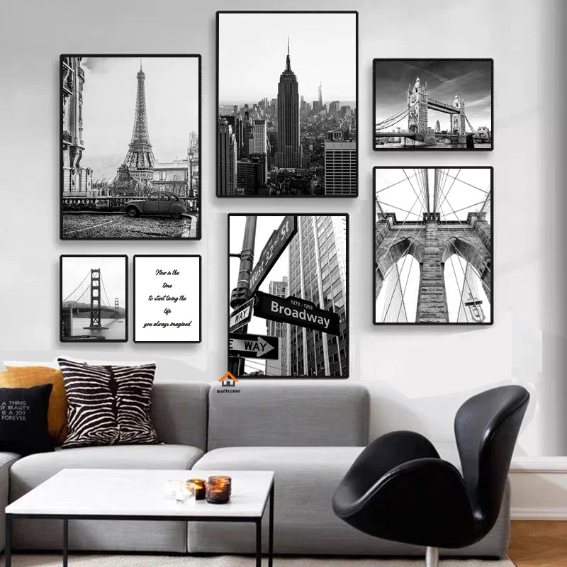 Tableau Monuments Urbains Noir et Blanc – New York, Londres, Paris et Sydney
