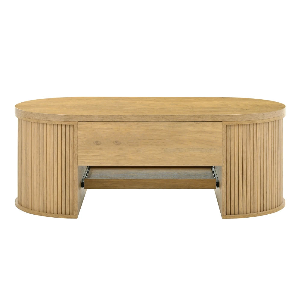 Table Basse Relevable en Bois Naturel – Rangement Intégré et Lignes Courbes
