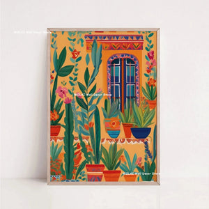 Tableau Architecture Mexicaine Colorée – Fleurs et Ambiance Solaire
