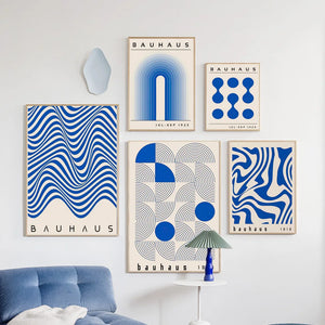 Tableau Bauhaus Bleu – Géométrie Mid-Century et Minimalisme