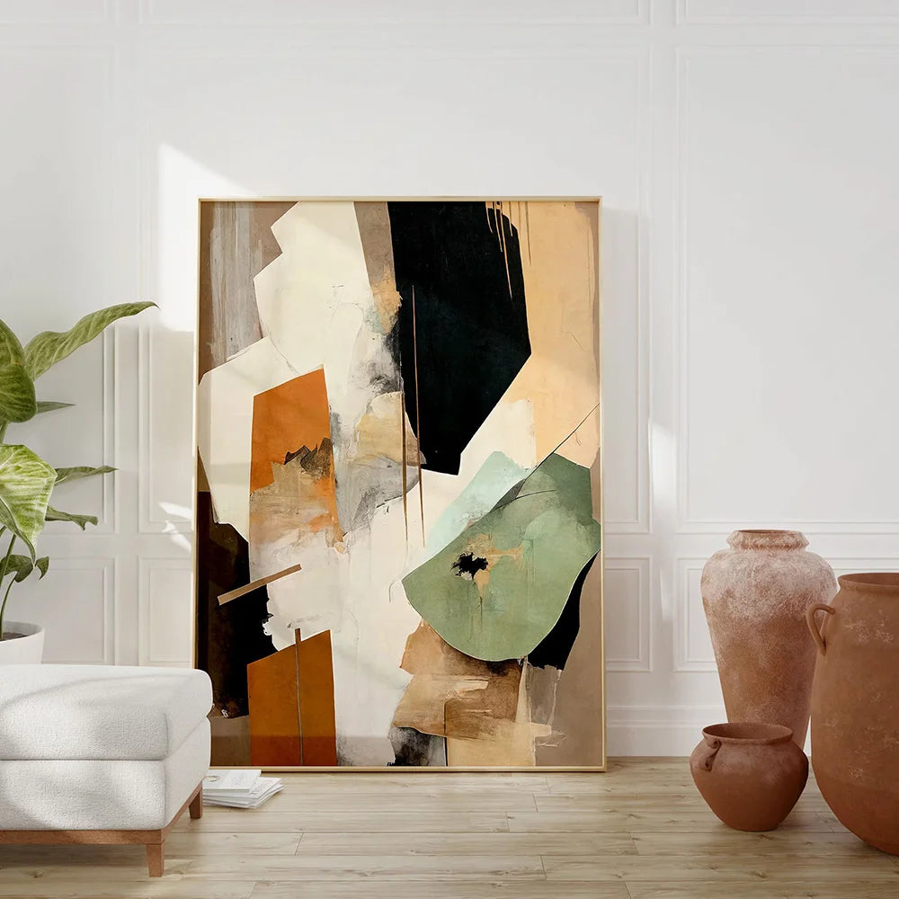 Tableau Wabi-Sabi Neutre – Abstraction Minimaliste et Tons Naturels