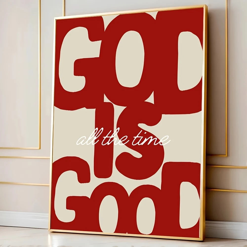 Tableau Chrétien Rouge "God Is Good" – Message Inspirant et Style Rétro