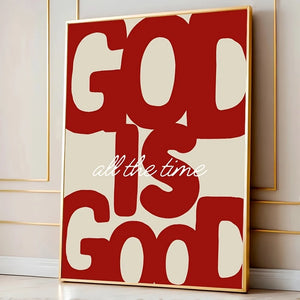 Tableau Chrétien Rouge "God Is Good" – Message Inspirant et Style Rétro
