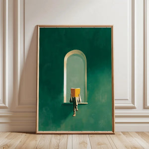 Tableau Femme Lisant Vert Émeraude – Ambiance Bibliothèque Élégante