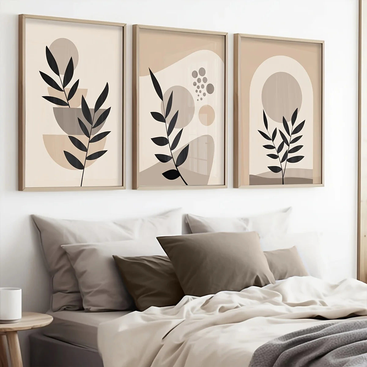 Tableau Feuilles Abstraites Noir et Beige – Douceur Graphique et Naturelle