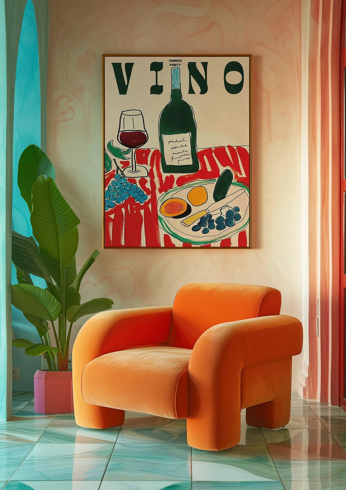 Tableau Rétro Italien Amore et Vino – Esprit Méditerranéen et Coloré