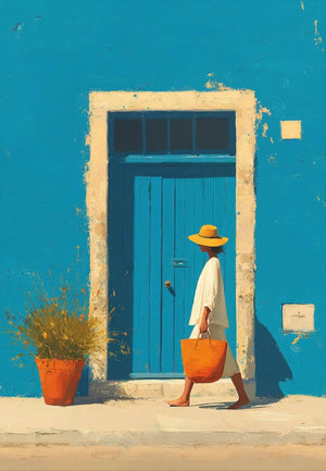Tableau Méditerranéen Orange et Bleu – Architecture Côtière Estivale