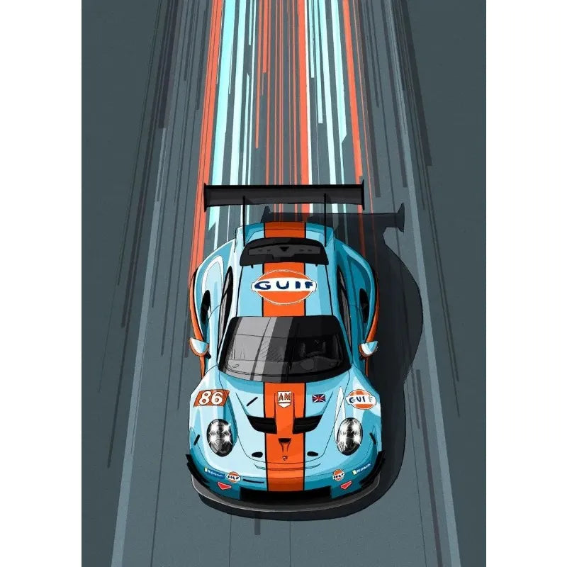 Tableau Voiture de Course Vintage – Couleurs Vives et Esthétique Rétro