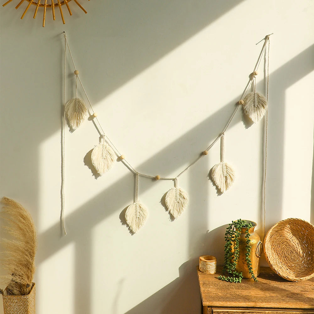 Guirlande Murale Macramé Feuilles – 355 cm, Coton Naturel