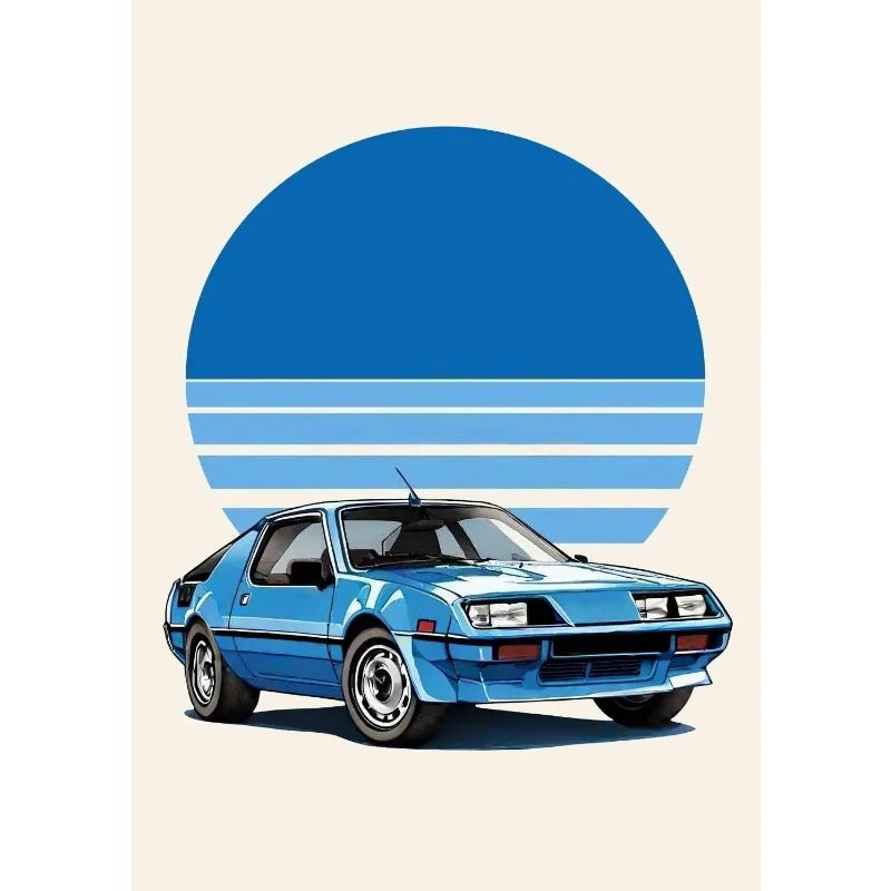 Tableau Voiture de Course Vintage – Couleurs Vives et Esthétique Rétro