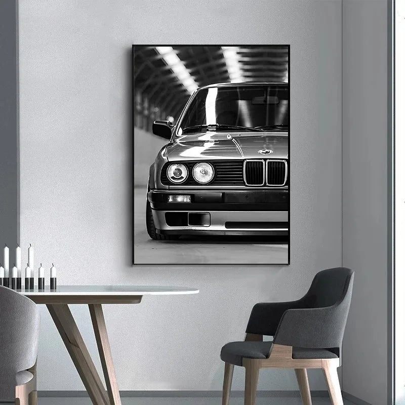 Tableau Voiture de Luxe Noir et Blanc – Élégance Automobile Minimaliste